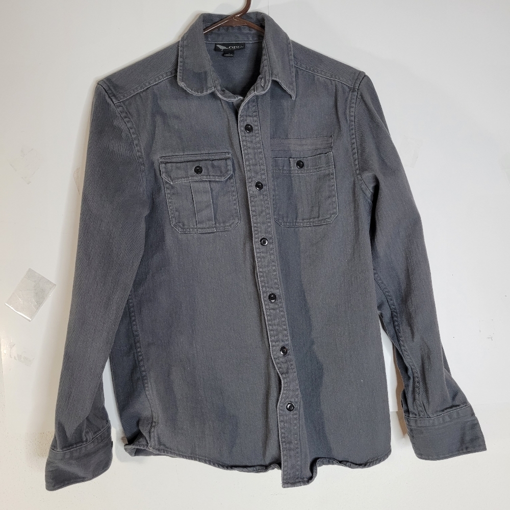 Mens Odin New York Long Sleeve Heavy Weight Gray Button front shirt size Small
